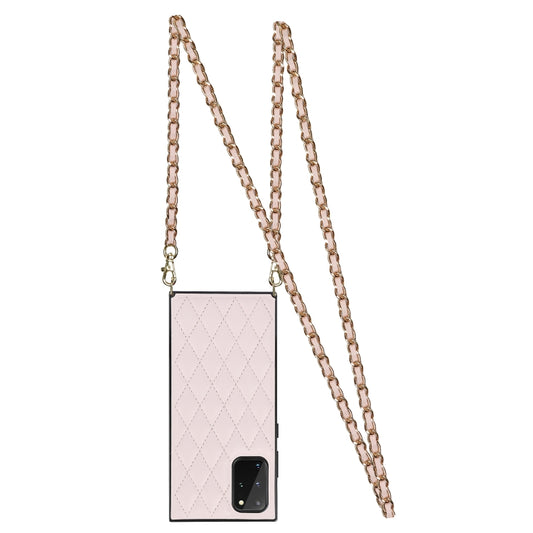 For Samsung Galaxy S20 Elegant Rhombic Pattern Microfiber Leather +TPU Shockproof Case with Crossbody Strap Chain(Pink) by buy2fix