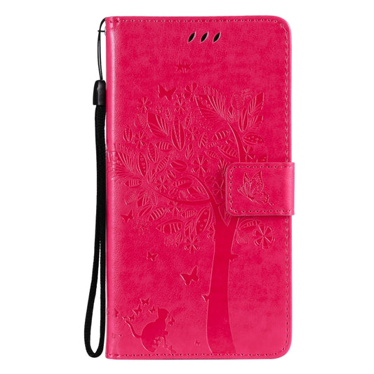 For Xiaomi Redmi Note 10 Pro Tree & Cat Pattern Pressed Printing Horizontal Flip PU Leather Case with Holder & Card Slots & Wallet & Lanyard(Rose Red) by buy2fix