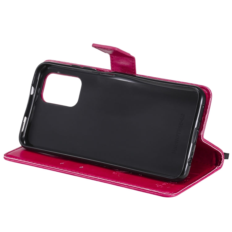 For Xiaomi Redmi Note 10 Pro Tree & Cat Pattern Pressed Printing Horizontal Flip PU Leather Case with Holder & Card Slots & Wallet & Lanyard(Rose Red) by buy2fix