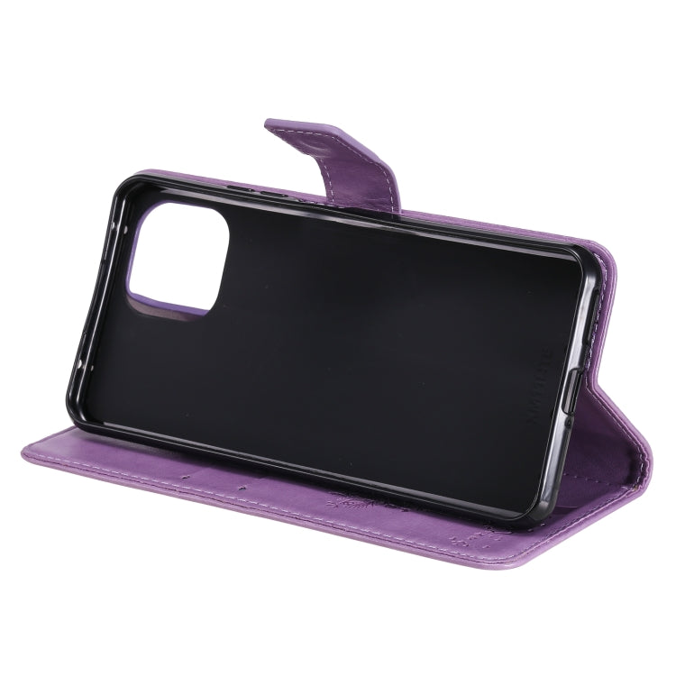 For Xiaomi Mi 11 Lite 5G Tree & Cat Pattern Pressed Printing Horizontal Flip PU Leather Case with Holder & Card Slots & Wallet & Lanyard(Light Purple) by Diaobaolee