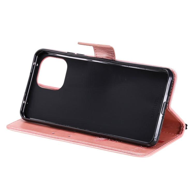 For Xiaomi Mi 11 Lite 5G Tree & Cat Pattern Pressed Printing Horizontal Flip PU Leather Case with Holder & Card Slots & Wallet & Lanyard(Rose Gold) by Diaobaolee