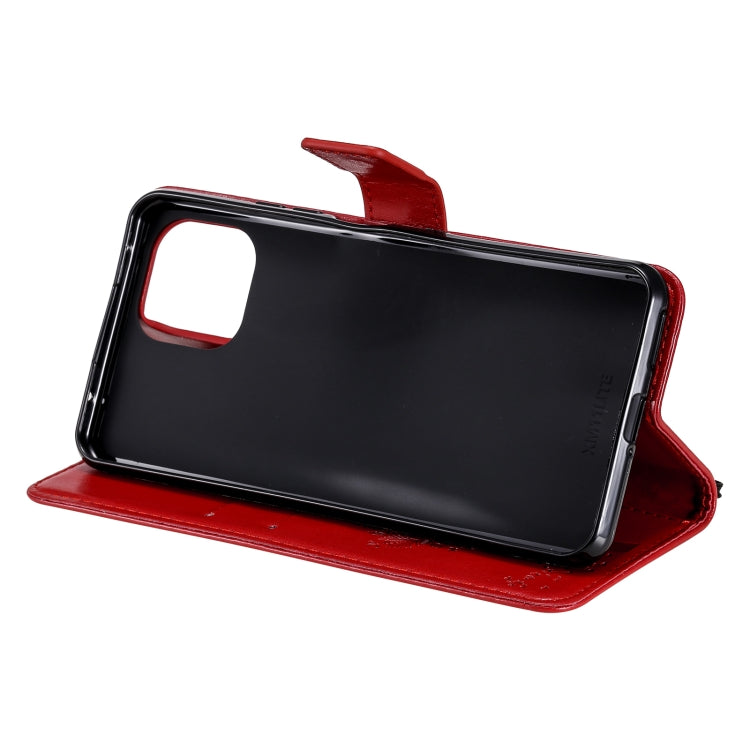 For Xiaomi Mi 11 Lite 5G Tree & Cat Pattern Pressed Printing Horizontal Flip PU Leather Case with Holder & Card Slots & Wallet & Lanyard(Red) by Diaobaolee