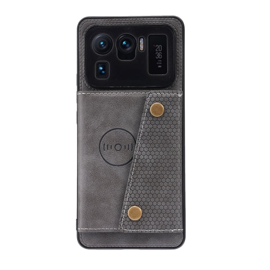 For Xiaomi Mi 11 Ultra Double Buckle PU + TPU Shockproof Magnetic Protective Case with Card Slot & Holder(Grey) by buy2fix
