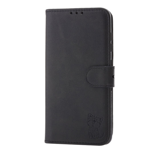 For Samsung Galaxy A22 4G Embossed Happy Cat Pattern Horizontal Flip Leather Case with Holder & Card Slots & Wallet(Black) by buy2fix