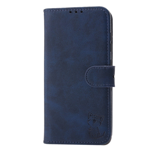For Samsung Galaxy A22 4G Embossed Happy Cat Pattern Horizontal Flip Leather Case with Holder & Card Slots & Wallet(Blue) by buy2fix