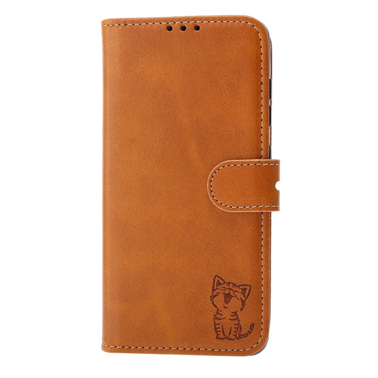 For Huawei P50 Pro Embossed Happy Cat Pattern Horizontal Flip Leather Case with Holder & Card Slots & Wallet(Yellow) by buy2fix