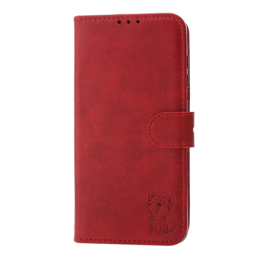For Huawei P50 Pro Embossed Happy Cat Pattern Horizontal Flip Leather Case with Holder & Card Slots & Wallet(Red) by buy2fix
