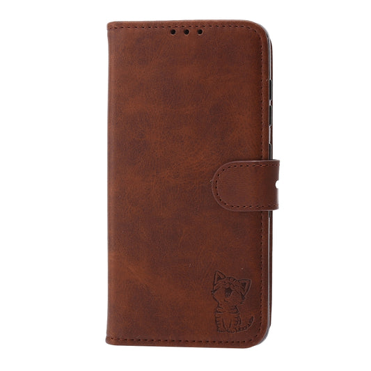 For Huawei P50 Pro Embossed Happy Cat Pattern Horizontal Flip Leather Case with Holder & Card Slots & Wallet(Brown) by buy2fix