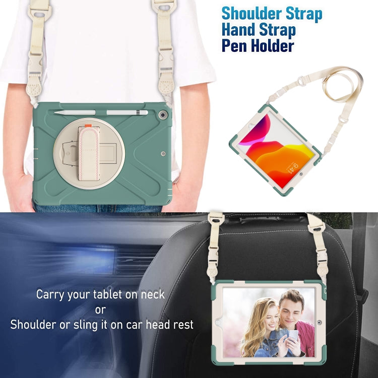 For iPad 10.2 2021 / 2020 / 2019 Pure Color Silicone + PC Protective Case with Holder & Shoulder Strap(Emerald Green) by buy2fix