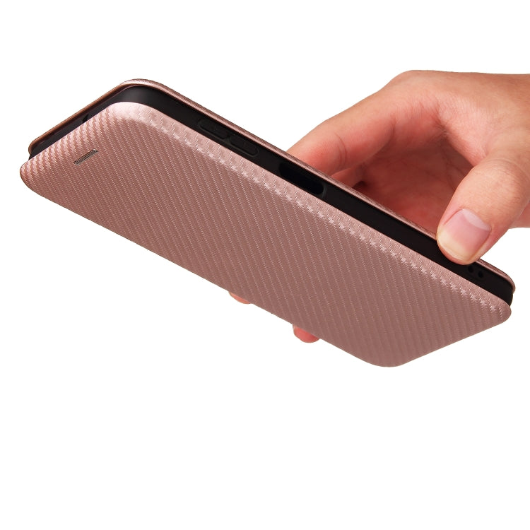 For Samsung Galaxy A22 4G Carbon Fiber Texture Horizontal Flip TPU + PC + PU Leather Case with Card Slot(Pink) by buy2fix