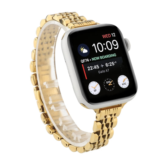 Small Waist Seven Beads Stainless Steel Strap Watch Band For Apple Watch Series 9&8&7 41mm / SE 3&SE 2&6&SE&5&4 40mm / 3&2&1 38mm(Gold) by buy2fix