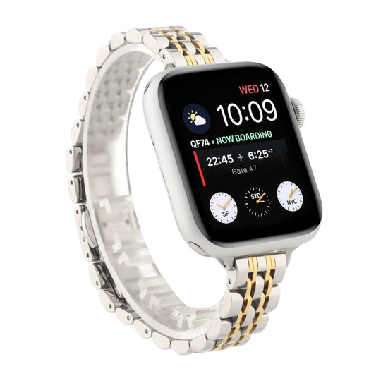 Small Waist Seven Beads Stainless Steel Strap Watch Band For Apple Watch Series 7 41mm / 6 & SE & 5 & 4 40mm / 3 & 2 & 1 38mm(Between Gold) by buy2fix