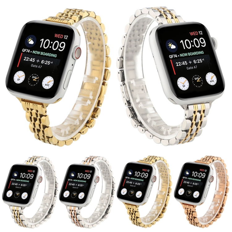 Small Waist Seven Beads Stainless Steel Strap Watch Band For Apple Watch Series 9&8&7 41mm / SE 3&SE 2&6&SE&5&4 40mm / 3&2&1 38mm(Gold) by buy2fix