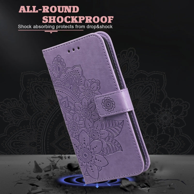 For OPPO A93 5G / A74 5G / A54 5G 7-petal Flowers Embossing Pattern Horizontal Flip PU Leather Case with Holder & Card Slots & Wallet & Photo Frame(Light Purple) by buy2fix