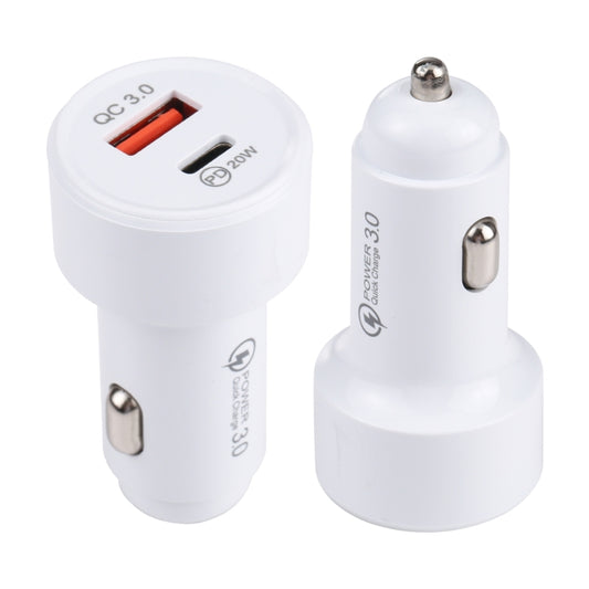 LZ-201 PD 20W USB-C / Type-C + QC 3.0 USB Mini Fast Car Charger(White) by buy2fix