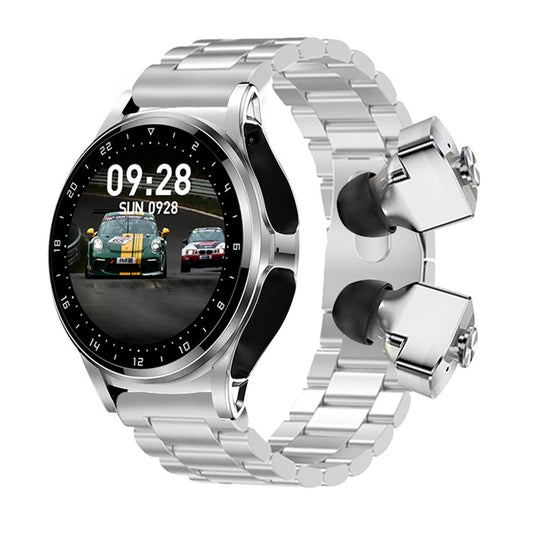 GT69 1.3 inch IPS Touch Screen IP67 Waterproof Bluetooth Earphone Smart Watch, Support Sleep Monitoring / Heart Rate Monitoring / Bluetooth Call(Silver Steel Band) by buy2fix