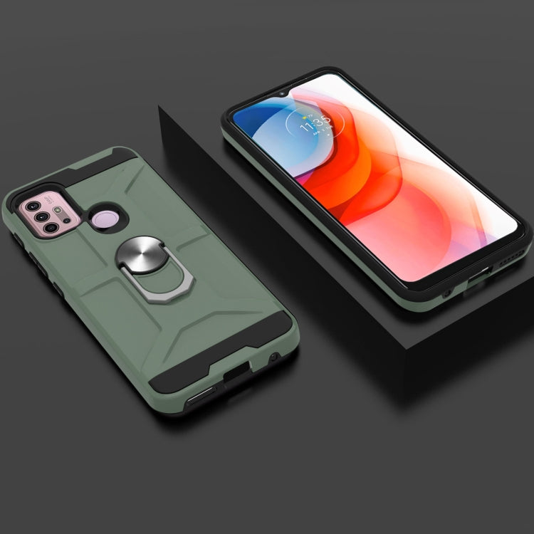 For Motorola Moto G10 / G30 War-god Armor TPU + PC Shockproof Magnetic Protective Case with Ring Holder(Deep Green) by buy2fix