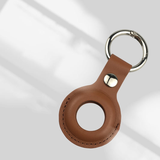 Shockproof Anti-scratch Leather Protective Case Cover Key Chain with Hang Loop For AirTag(Brown) by buy2fix