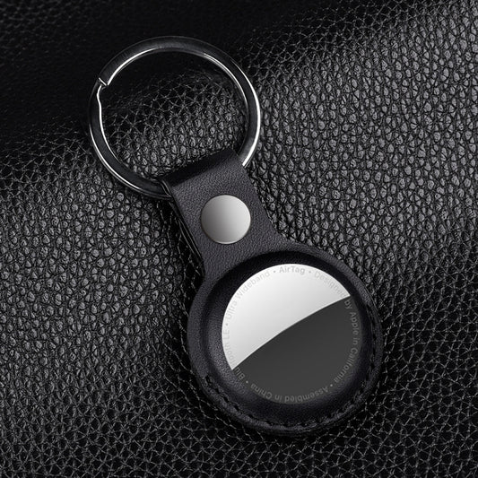 For AirTag Shockproof Anti-scratch Leather Protective Case Cover with Hang Loop Key Chain(Black) by buy2fix