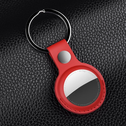 For AirTag Shockproof Anti-scratch Leather Protective Case Cover with Hang Loop Key Chain(Red) by buy2fix