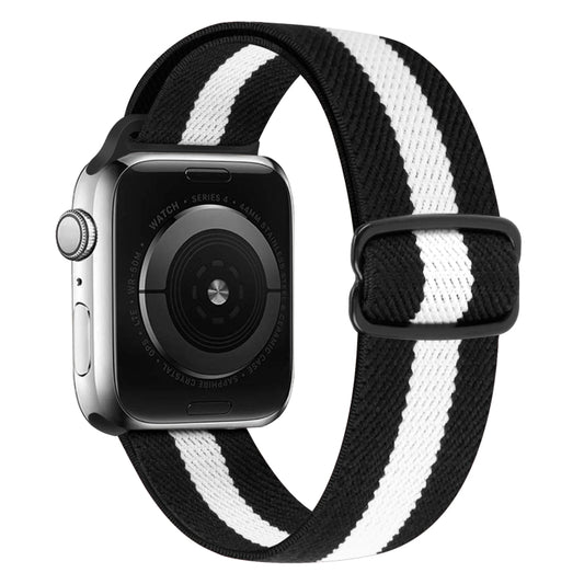 8-shaped Buckle Nylon Watch Band For Apple Watch Series 9&8&7 41mm / SE 3&SE 2&6&SE&5&4 40mm / 3&2&1 38mm(Black White Stripes) by buy2fix