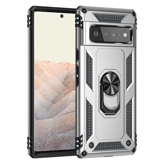 For Google Pixel 6 Pro Shockproof TPU + PC Protective Case with 360 Degree Rotating Holder(Silver) by buy2fix