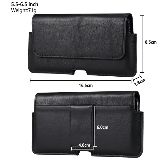 Universal Cow Leather Mobile Phone Leather Case Waist Bag For 5.5-6.5 inch and Below Phones(Black) by buy2fix