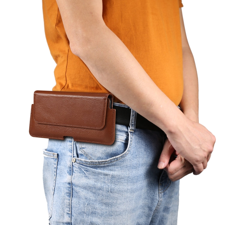 Universal Cow Leather Horizontal Mobile Phone Leather Case Waist Bag For 6.1 inch and Below Phones(Brown) by buy2fix