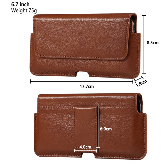 Universal Cow Leather Horizontal Mobile Phone Leather Case Waist Bag For 6.7 inch and Below Phones(Brown) by buy2fix