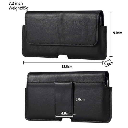 Universal Cow Leather Horizontal Mobile Phone Leather Case Waist Bag For 7.2 inch and Below Phones(Black) by buy2fix