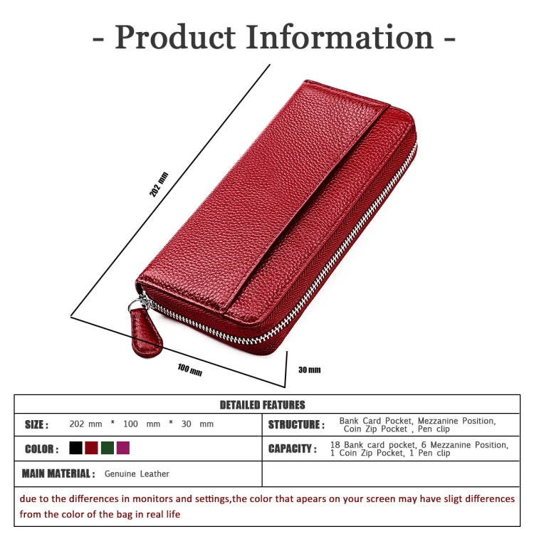 RFID Lychee Texture Fashion Organ Clutch Ladies Zipper Long Change Bag(Red Wine) by buy2fix