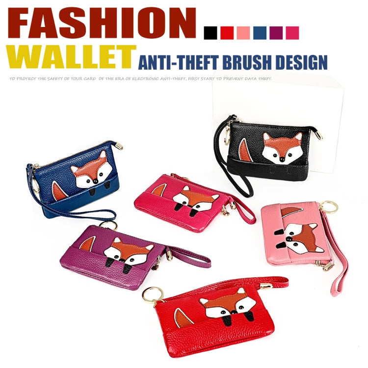 Ladies Sewing Thread Leather Fox Handbags Cute Mini Key Case(Purple) by buy2fix