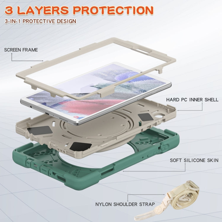 For Samsung Galaxy Tab A7 Lite T220 / T225 Silicone + PC Protective Case with Holder & Shoulder Strap(Emerald Green) by buy2fix