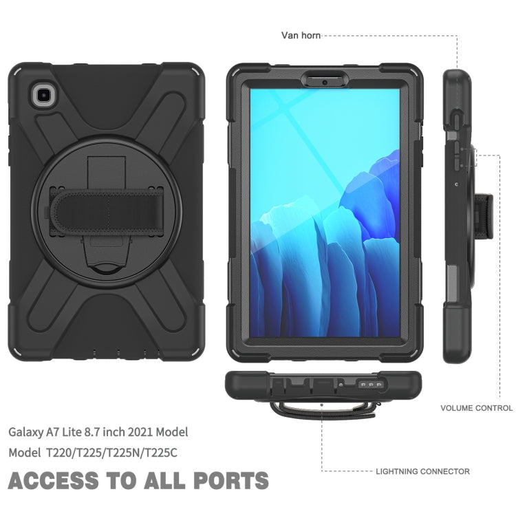 For Samsung Galaxy Tab A7 Lite T220 / T225 Silicone + PC Protective Case with Holder & Shoulder Strap(Black) by buy2fix