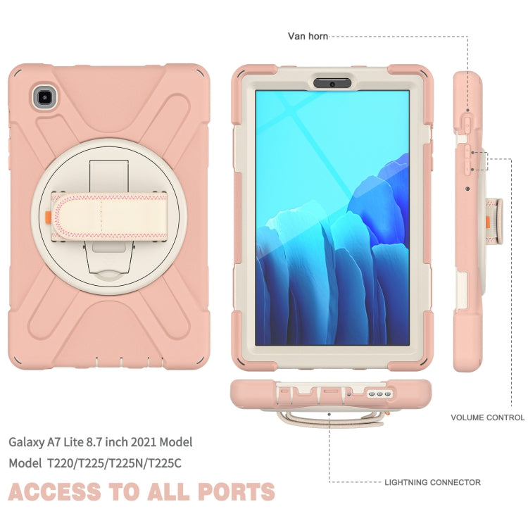 For Samsung Galaxy Tab A7 Lite T220 / T225 Silicone + PC Protective Case with Holder & Shoulder Strap(Rose Gold) by buy2fix