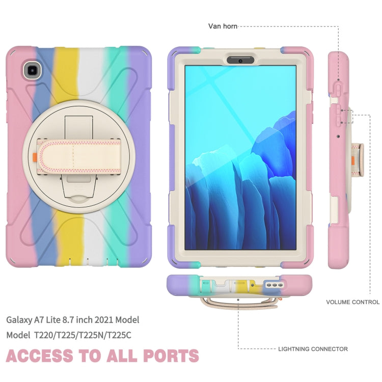 For Samsung Galaxy Tab A7 Lite T220 / T225 Silicone + PC Protective Case with Holder & Shoulder Strap(Colorful Pink) by buy2fix