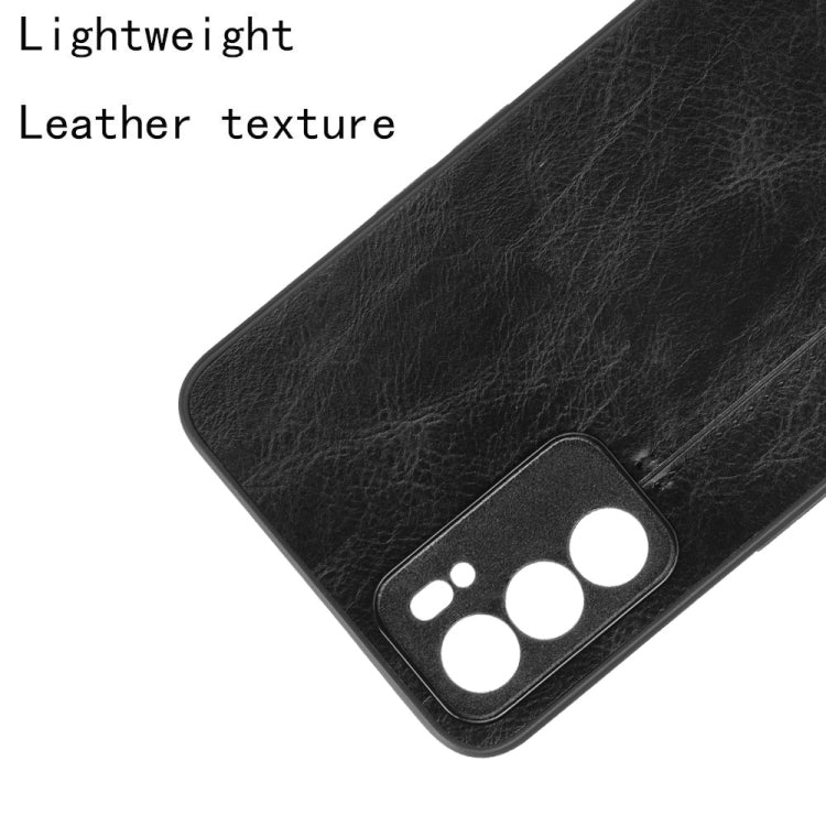For OPPO Reno6 5G Shockproof Sewing Cow Skin Texture PC + PU + TPU Case(Black) by buy2fix
