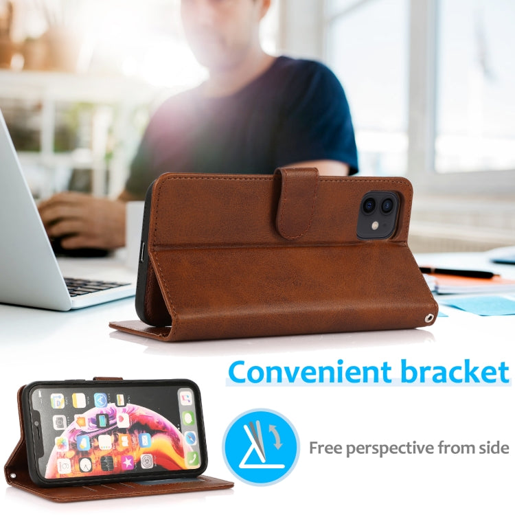 For iPhone 11 Calf Texture 2 in 1 Detachable Magnetic Back Cover Horizontal Flip Leather Case with Holder & Card Slots & Wallet & Photo Frame (Brown) by buy2fix