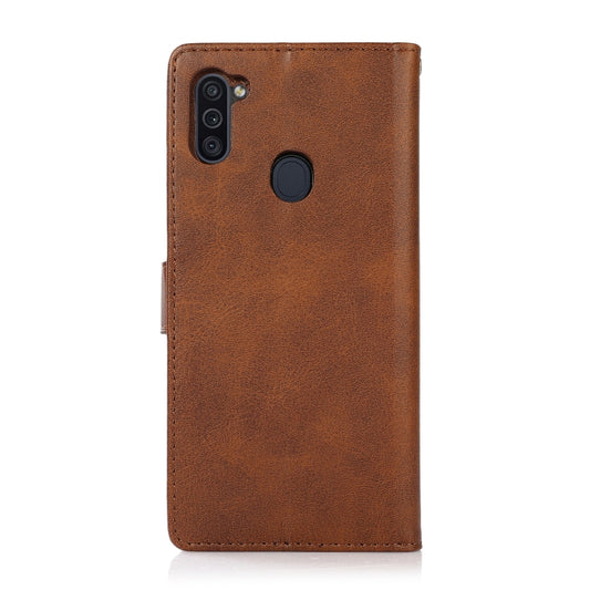 For Samsung Galaxy A11 / M11 Calf Texture 2 in 1 Detachable Magnetic Back Cover Horizontal Flip Leather Case with Holder & Card Slots & Wallet & Photo Frame(Brown) by buy2fix