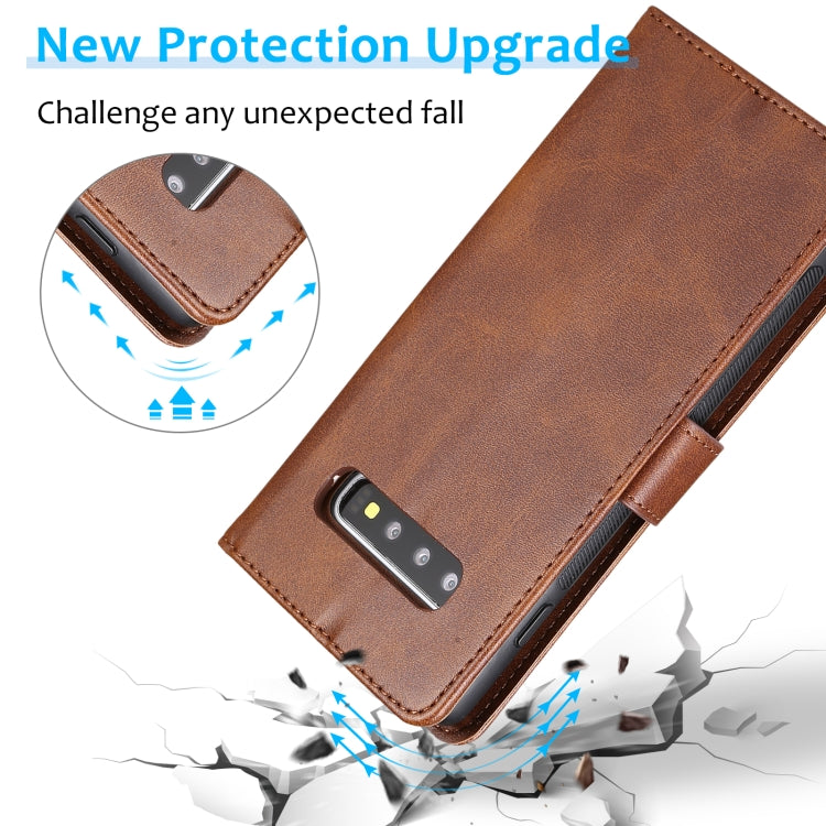 For Samsung Galaxy S10 Calf Texture 2 in 1 Detachable Magnetic Back Cover Horizontal Flip Leather Case with Holder & Card Slots & Wallet & Photo Frame(Brown) by buy2fix