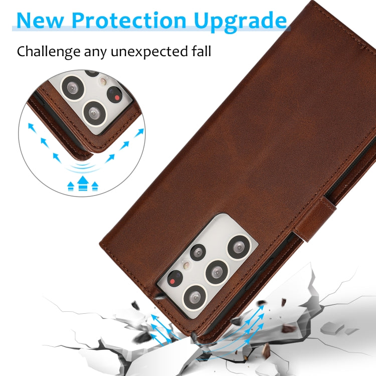 For Samsung Galaxy S21 Ultra 5G Calf Texture 2 in 1 Detachable Magnetic Back Cover Horizontal Flip Leather Case with Holder & Card Slots & Wallet & Photo Frame(Brown) by buy2fix