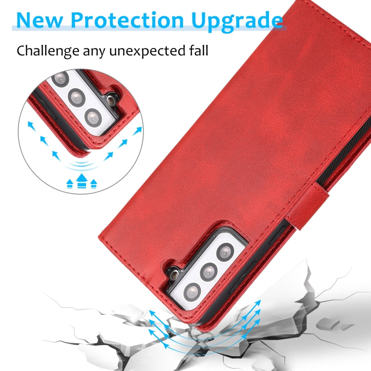 For Samsung Galaxy S21 5G Calf Texture 2 in 1 Detachable Magnetic Back Cover Horizontal Flip Leather Case with Holder & Card Slots & Wallet & Photo Frame(Red) by buy2fix