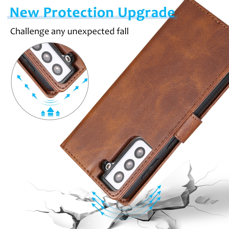 For Samsung Galaxy S21 5G Calf Texture 2 in 1 Detachable Magnetic Back Cover Horizontal Flip Leather Case with Holder & Card Slots & Wallet & Photo Frame(Brown) by buy2fix