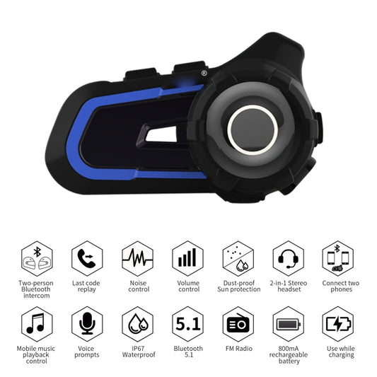 WUPP CS-1412A1 Bluetooth 5.1 S2 Motorcycle Helmet Full Duplex Bluetooth Intercom Headset Earphone(Blue) by buy2fix
