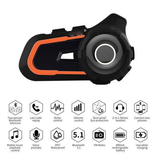 WUPP CS-1412B1 Bluetooth 5.1 S2 Motorcycle Helmet Full Duplex Bluetooth Intercom Headset Earphone(Orange) by buy2fix