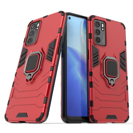 For OPPO Reno6 5G Shockproof PC + TPU Protective Case with Magnetic Ring Holder(Red) by buy2fix