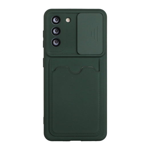 For Samsung Galaxy S21+ 5G Sliding Camera Cover Design TPU Protective Case with Card Slot(Dark Green) by buy2fix