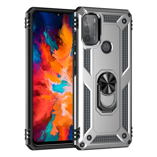For Motorola Moto G50 Shockproof TPU + PC Protective Case with 360 Degree Rotating Holder(Silver) by buy2fix