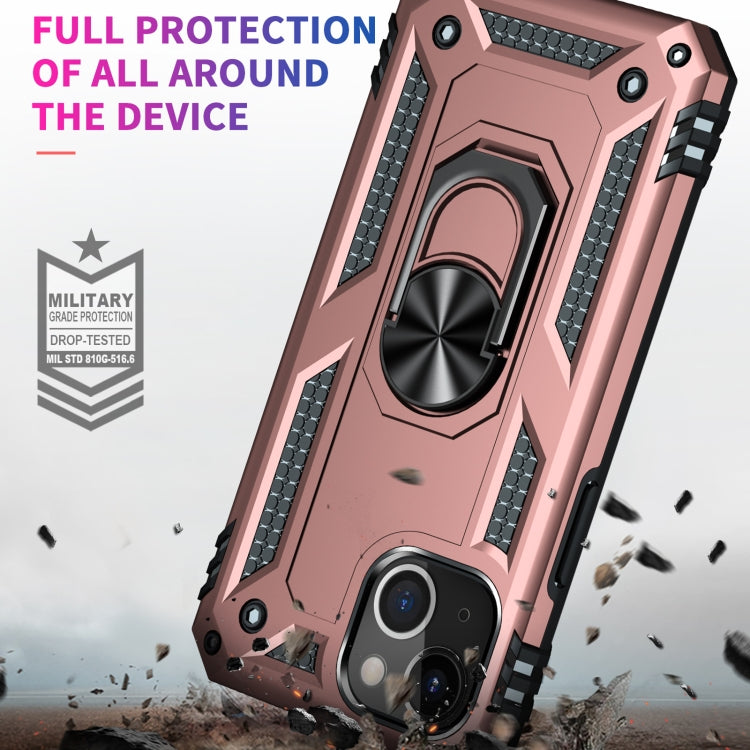 For iPhone 13 Shockproof TPU + PC Protective Case with 360 Degree Rotating Holder(Rose Gold) by buy2fix