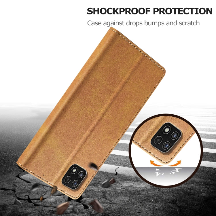 For Samsung Galaxy A22 5G LC.IMEEKE Calf Texture Horizontal Flip Leather Case with Holder & Card Slots & Wallet(Yellow) by LC.IMEEKE